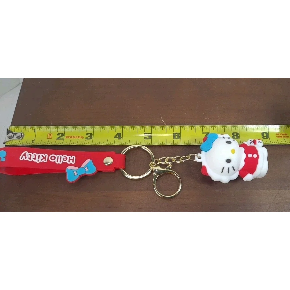 New Hello Kitty PVC 3D Backpack Purse Charm‎ Keychain Red Outfit With Snowmen